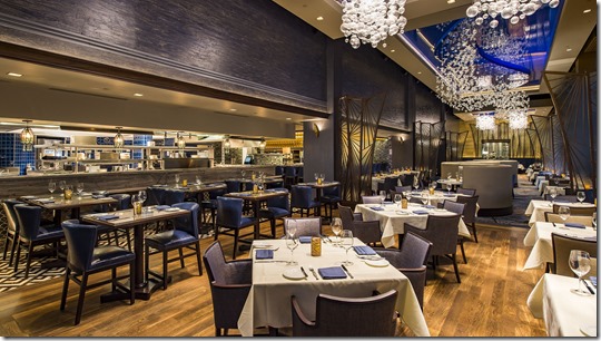 With hues that conjure up the deep blue sea, the re-imagined Flying Fish restaurant beckons guests to Disney's BoardWalk with a contemporary, sophisticated interior that pays homage to the golden era of seaside boardwalk dining. Flying Fish is a signature restaurant at Walt Disney World Resort and is open for dinner daily. (Matt Stroshane, photographer)